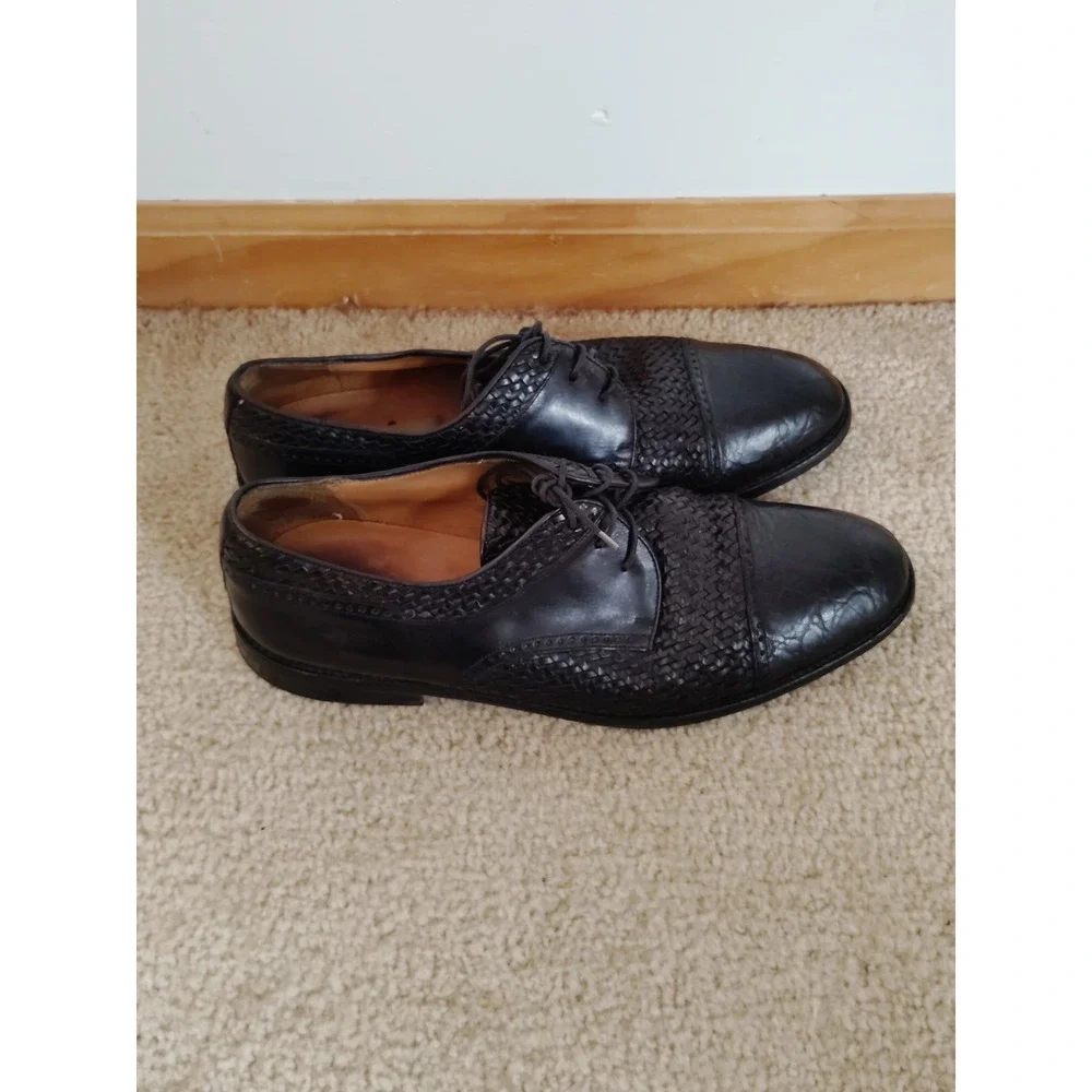 Mezlan Salinas Black Woven Crocodile Exotic Leather Cap Toe Dress Shoes Men 10 M